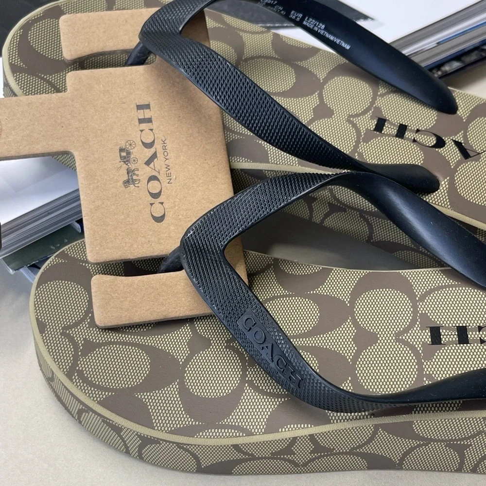 (new+tag) Coach signature monogram sandals wedges brown size 9 - Picture 4 of 13